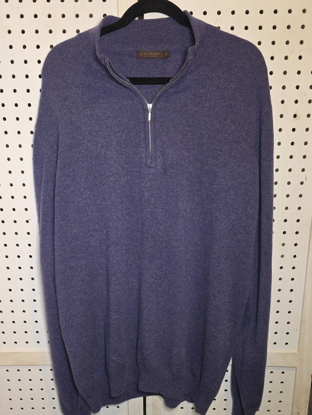 J. Hilburn 100% Cashmere 1/4 Zip-Neck Sweater in Heather Navy XLT